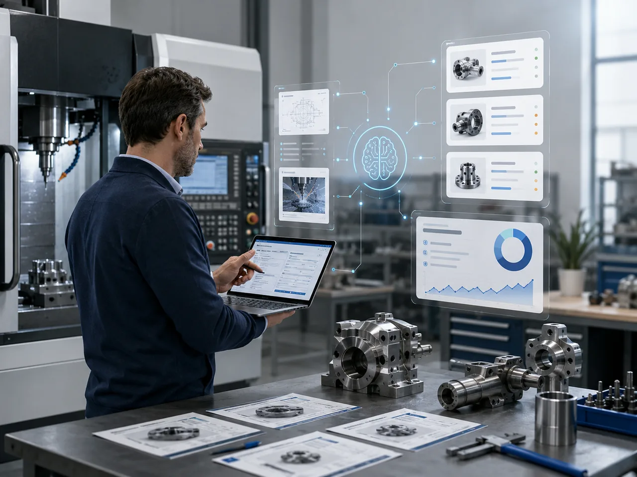 Officina meccanica conto terzi: davanti a una richiesta di offerta il second brain interroga lo storico commesse e mostra i pezzi simili già lavorati, con margine realizzato e note di lavorazione