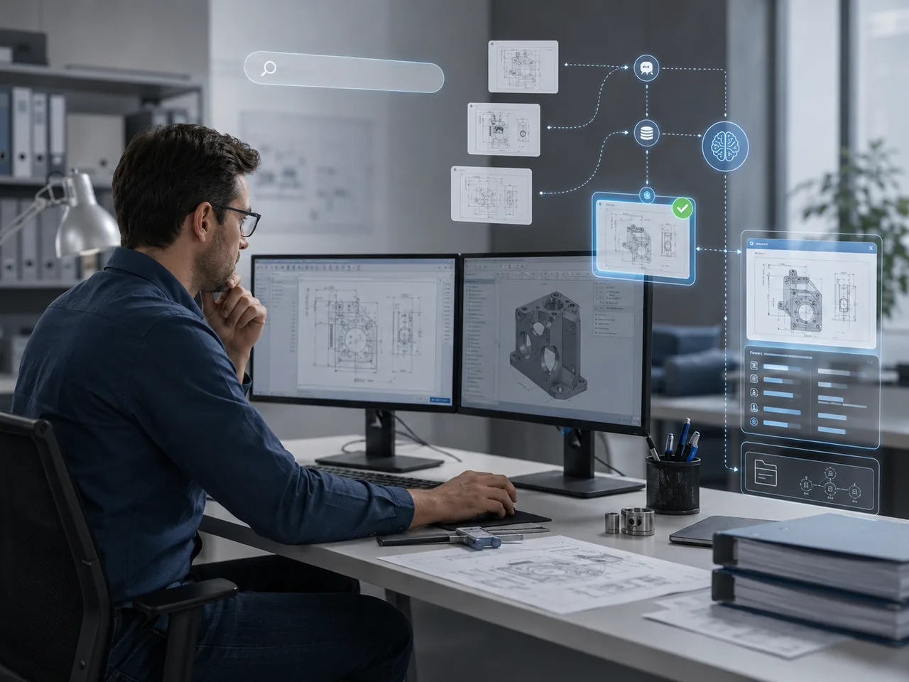 Studio tecnico di progettazione: ricerca in linguaggio naturale che trova la revisione corretta di un disegno tecnico tra centinaia di versioni, con data di approvazione e firma