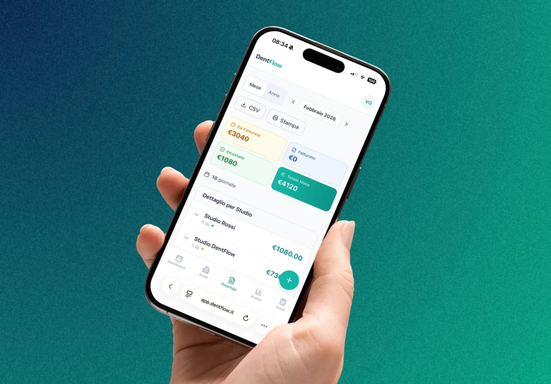 DentFlow — Riepilogo mensile su iPhone